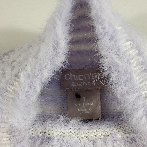 Chicos Zenergy mock neck Sweater tunic Furry purple striped soft stretch 1 (m) - Picture 4 of 8